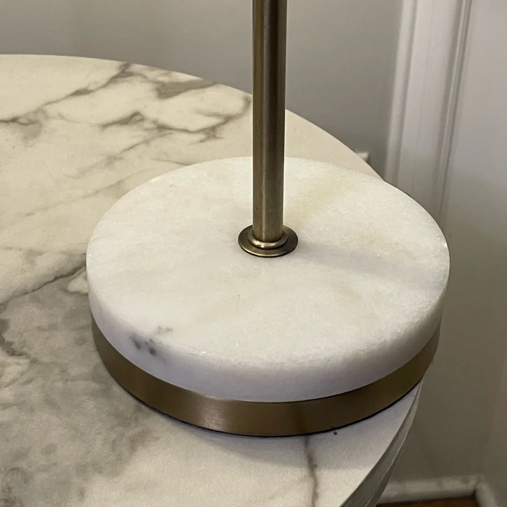Pair of Marble Base Table Lamps with Patterned Gray Shades